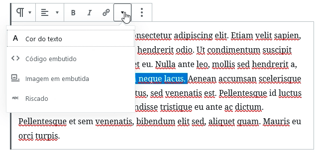 Bloco Parágrafo com opção "cor do texto"