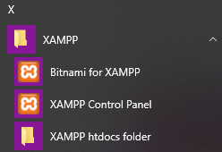 Xampp no Menu Iniciar do Windows